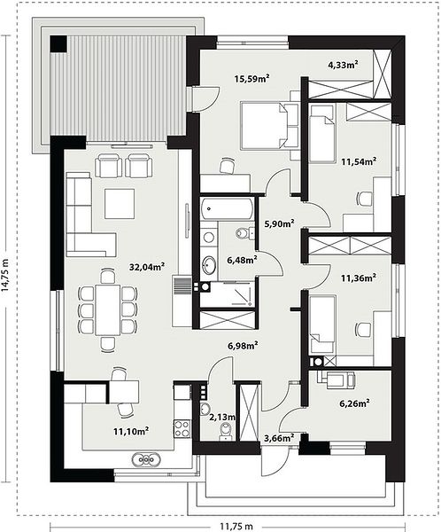 План 1 этажа дома AGE-3892-45 План 1 этажа дома AGE-3892-45